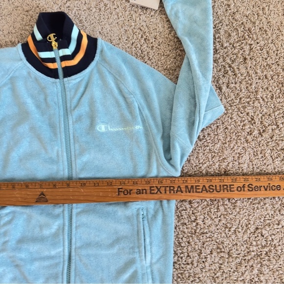 Champion Turquoise Jacket Casual Sport Velor Bomber Mens Size Large Full Zip - Picture 7 of 8